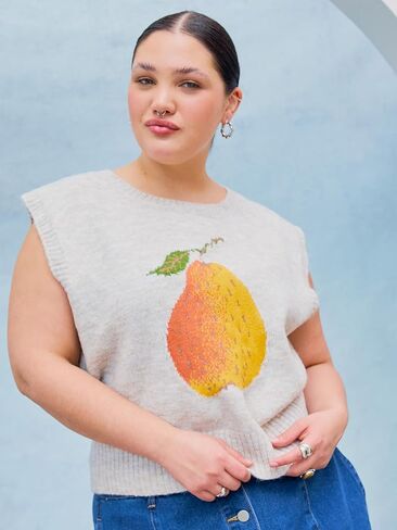 CIDER Knit Round Neckline Pear Graphic Wool-Blend Vest Curve & Plus in Saudi Arabia