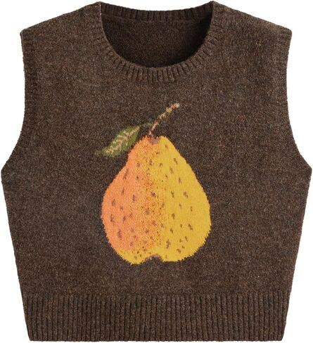 CIDER Knit Round Neckline Pear Graphic Wool-Blend Vest Curve & Plus in Saudi Arabia