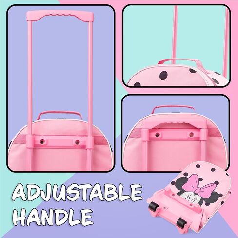 Disney Kids Suitcase - Foldable Trolley Bag 47 x 30cm, 2 Wheels Extendable Handle - Kids Gifts (Black Stitch) in Saudi Arabia