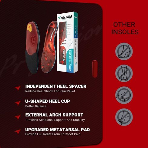 VALSOLE 220+ lbs Plantar Fasciitis High Arch Support Insole for Men Women,Heavy Duty Support Pain Relief Orthotics Insert,Relieve Flat Feet,High Arch,Foot Pain,Standing All Day Boot Work Shoe Insole in Kuwait