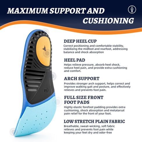 VALSOLE 220+ lbs Plantar Fasciitis High Arch Support Insole for Men Women,Heavy Duty Support Pain Relief Orthotics Insert,Relieve Flat Feet,High Arch,Foot Pain,Standing All Day Boot Work Shoe Insole in Kuwait