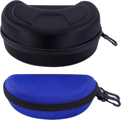 2 PCS Safety Glasses Cases, Ski Snowboard Snow Goggles Case Protective Eyeglasses Case Portable Glasses Case Hard Shell with Clip and Zipper Closure (Black + Blue) in Saudi Arabia