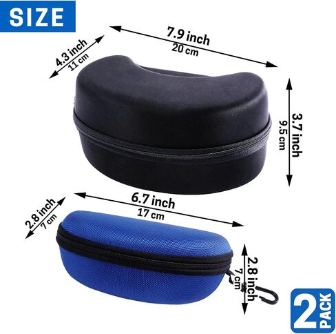 2 PCS Safety Glasses Cases, Ski Snowboard Snow Goggles Case Protective Eyeglasses Case Portable Glasses Case Hard Shell with Clip and Zipper Closure (Black + Blue) in Saudi Arabia