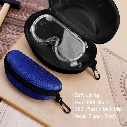 2 PCS Safety Glasses Cases, Ski Snowboard Snow Goggles Case Protective Eyeglasses Case Portable Glasses Case Hard Shell with Clip and Zipper Closure (Black + Blue) in Saudi Arabia