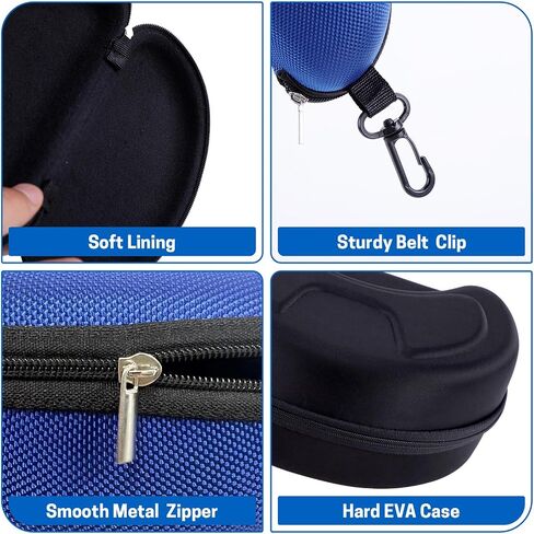 2 PCS Safety Glasses Cases, Ski Snowboard Snow Goggles Case Protective Eyeglasses Case Portable Glasses Case Hard Shell with Clip and Zipper Closure (Black + Blue) in Saudi Arabia