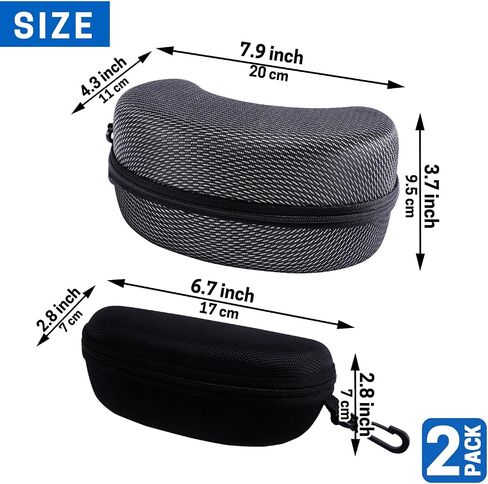 2 PCS Safety Glasses Cases, Ski Snowboard Snow Goggles Case Protective Eyeglasses Case Portable Glasses Case Hard Shell with Clip and Zipper Closure (Black + Blue) in Saudi Arabia