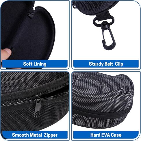 2 PCS Safety Glasses Cases, Ski Snowboard Snow Goggles Case Protective Eyeglasses Case Portable Glasses Case Hard Shell with Clip and Zipper Closure (Black + Blue) in Saudi Arabia