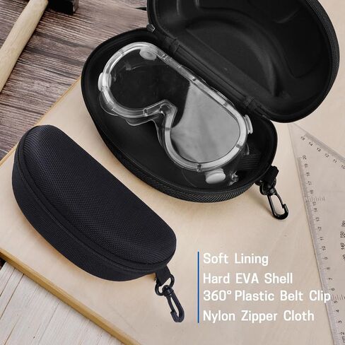 2 PCS Safety Glasses Cases, Ski Snowboard Snow Goggles Case Protective Eyeglasses Case Portable Glasses Case Hard Shell with Clip and Zipper Closure (Black + Blue) in Saudi Arabia