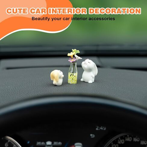 Bunny Car Decoration with Daisy Car Flower Vase Rear View Mirror Ornament, 3PCS Funny Dashboard Decoration Cute Car Accessories in Kuwait