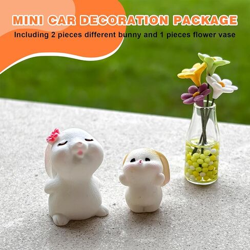 Bunny Car Decoration with Daisy Car Flower Vase Rear View Mirror Ornament, 3PCS Funny Dashboard Decoration Cute Car Accessories in Kuwait