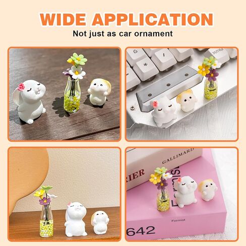 Bunny Car Decoration with Daisy Car Flower Vase Rear View Mirror Ornament, 3PCS Funny Dashboard Decoration Cute Car Accessories in Kuwait