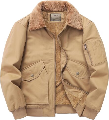 LOUECHY Men's Washed Cotton Military Jacket Sherpa Lined Utility Jacket Thick Warm Winter Jacket in Saudi Arabia
