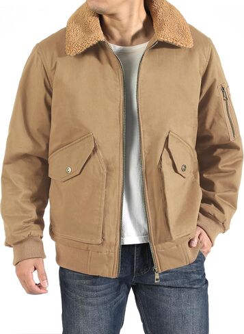 LOUECHY Men's Washed Cotton Military Jacket Sherpa Lined Utility Jacket Thick Warm Winter Jacket in Saudi Arabia