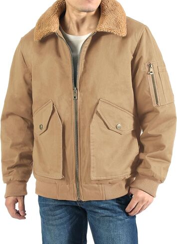 LOUECHY Men's Washed Cotton Military Jacket Sherpa Lined Utility Jacket Thick Warm Winter Jacket in Saudi Arabia