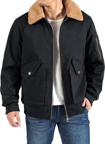 سترة LOUECHY للرجال من القطن المغسول العسكري مبطنة بصوف الشيربا، سترة سميكة ودافئة للشتاء in Kuwait