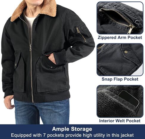 سترة LOUECHY للرجال من القطن المغسول العسكري مبطنة بصوف الشيربا، سترة سميكة ودافئة للشتاء in Kuwait