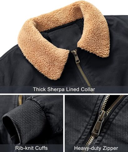 سترة LOUECHY للرجال من القطن المغسول العسكري مبطنة بصوف الشيربا، سترة سميكة ودافئة للشتاء in Kuwait