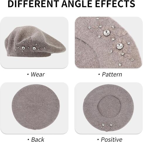 Beret Hats for Women, Rabbit Fur Beret Hat Flowers Rhinestone French Beret Cap Artist Painter Hat in Saudi Arabia