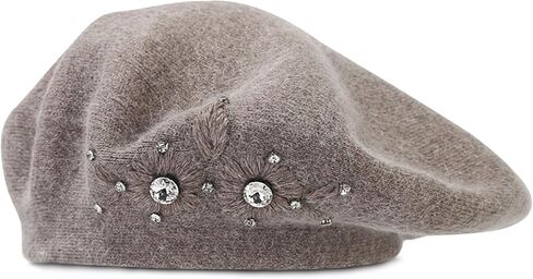 Beret Hats for Women, Rabbit Fur Beret Hat Flowers Rhinestone French Beret Cap Artist Painter Hat in Saudi Arabia
