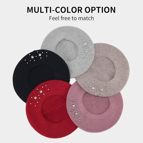 Beret Hats for Women, Rabbit Fur Beret Hat Flowers Rhinestone French Beret Cap Artist Painter Hat in Saudi Arabia