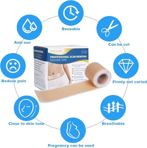 Silicone Scar Sheets, Silicone Scar Tape Roll (60"x1.6"), Professional Scars Removal Treatment, Scar Silicone Strips, Reusable Silicone Scar Strips Type for Keloid, C-Section, Surgery, Keloid, Acne in Saudi Arabia