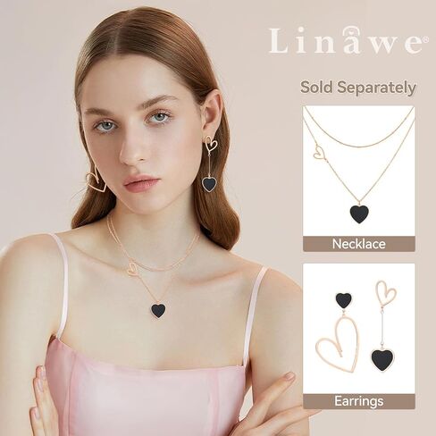 أقراط متدلية على شكل قلب من الفولاذ المقاوم للصدأ من التيتانيوم من Linawe للنساء عصرية، أقراط كبيرة من الذهب/الفضة/الذهب الوردي، أقراط طويلة غير متماثلة لا تسبب الحساسية، أقراط حب غير متطابقة in Kuwait