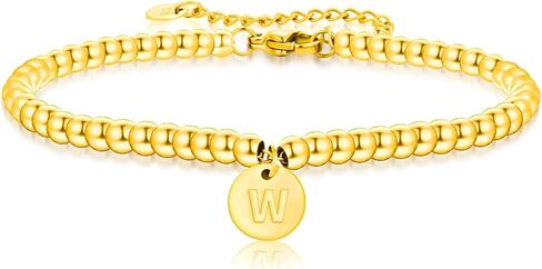 Valentines Day gift Initial Letter Gold Bracelet for women Dainty 18K Gold- Plated Initial Letter A-Z Charm Disc Bracelet for Women Gold Beaded Bracelet for women Gifts trendy Jewelry in Saudi Arabia