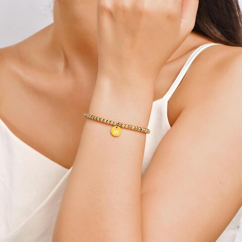 Valentines Day gift Initial Letter Gold Bracelet for women Dainty 18K Gold- Plated Initial Letter A-Z Charm Disc Bracelet for Women Gold Beaded Bracelet for women Gifts trendy Jewelry in Saudi Arabia