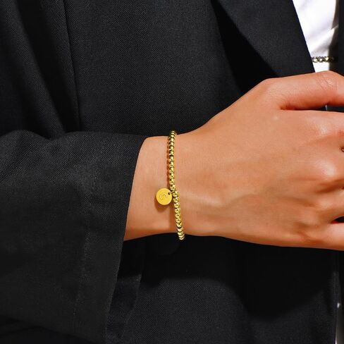Valentines Day gift Initial Letter Gold Bracelet for women Dainty 18K Gold- Plated Initial Letter A-Z Charm Disc Bracelet for Women Gold Beaded Bracelet for women Gifts trendy Jewelry in Saudi Arabia