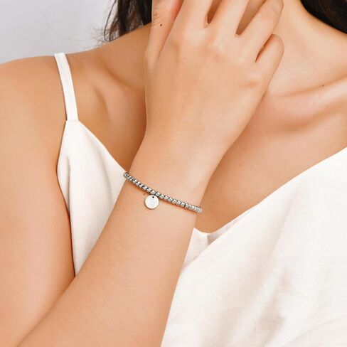 Valentines Day gift Initial Letter Gold Bracelet for women Dainty 18K Gold- Plated Initial Letter A-Z Charm Disc Bracelet for Women Gold Beaded Bracelet for women Gifts trendy Jewelry in Saudi Arabia