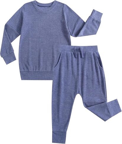 Girls Boys 2-Piece Sweatsuit, Knit Sweatshirt Top & Jogger Pants Clothes Set, Toddler Kids Casual Outfits in Saudi Arabia