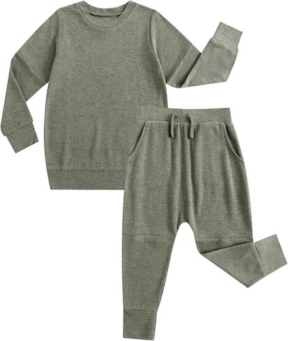 Girls Boys 2-Piece Sweatsuit, Knit Sweatshirt Top & Jogger Pants Clothes Set, Toddler Kids Casual Outfits in Saudi Arabia