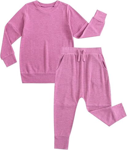 Girls Boys 2-Piece Sweatsuit, Knit Sweatshirt Top & Jogger Pants Clothes Set, Toddler Kids Casual Outfits in Saudi Arabia