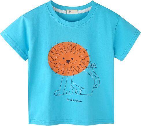 Baby Little Big Boys 2 Piece Outfits Elephant Lion Shark Printed Cotton Short Sleeved T-shirt Ripped Denim Jeans in Kuwait