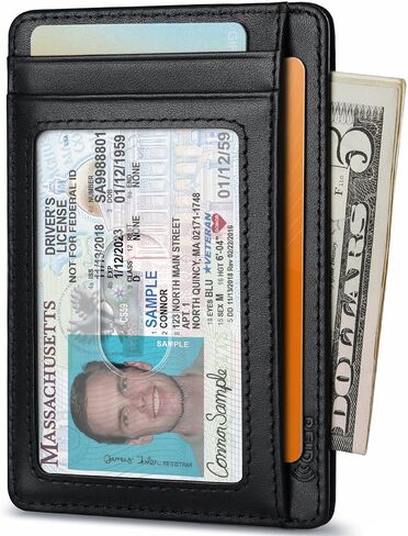 Buffway Slim Wallet for Men Women Minimalist Small Leather Front Pocket Wallets with RFID Blocking and Gifts Box - Bassa Black in Kuwait