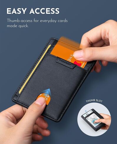 Buffway Slim Wallet for Men Women Minimalist Small Leather Front Pocket Wallets with RFID Blocking and Gifts Box - Bassa Black in Kuwait