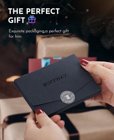 Buffway Slim Wallet for Men Women Minimalist Small Leather Front Pocket Wallets with RFID Blocking and Gifts Box - Bassa Black in Kuwait