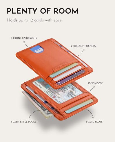 Buffway Slim Wallet for Men Women Minimalist Small Leather Front Pocket Wallets with RFID Blocking and Gifts Box - Bassa Black in Kuwait