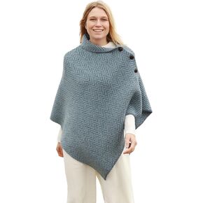 Irish Knit Poncho for Women Herringbone Merino Wool Cardigan Made in Ireland