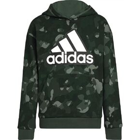 adidas Boys' Core Camo Allover Print Pullover Fleece Hoodie (Green Oxide/White, Large)