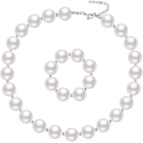 Baby Girls First Holy Communion Necklace Wedding Flower Girls Pearl Bracelet Bubblegum Chunky Bead Jewelry Set