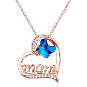 Iefil Christmas Gifts for Mom - Butterfly Crystal Necklaces for Mom | 925 Sterling Silver Heart Jewelry | Mothers Day Gifts | Mother Birthday Gifts for Mom