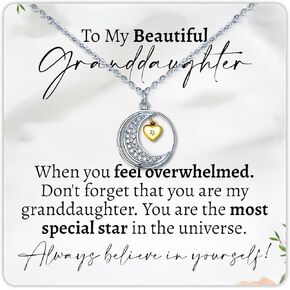 Love You to The Moon and Back Granddaughter .925 Sterling Silver Necklace, Adjustable Chain 16-19", Sentimental Gifts for Granddaughter (Granddaughter)