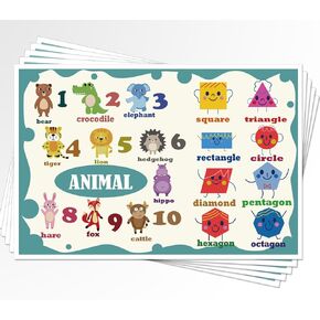 Kids Disposable Placemats Stick On - Set of 40 Sticky Placemats Restaurant Table Mats for Baby & Kids & Toddler Learn Letter Recognition,Animals