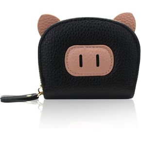 Small Credit Card Holder for Women, Accordion-Style Card Slot Credit Card Case with Cute Pig Appearance, Ladies Purse for Travel, Dating (Pig, Pink)