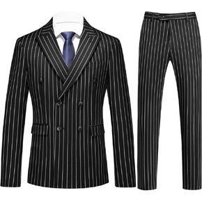 UNINUKOO Mens 2 Piece Pinstripe Suit for Men Double Breasted Tuxedo Business Wedding Dinner Party Jacket Pants Suit Set
