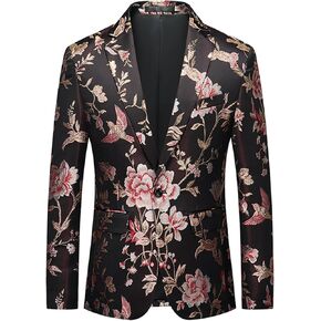 UNINUKOO Mens Floral Tuxedo Suit Jacket Casual Dress Party Flower Pattern Blazer for Men