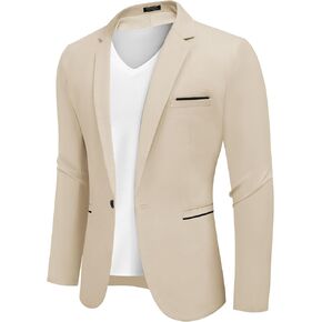 COOFANDY Men's Casual Blazers Sport Coats Slim Fit Cotton Sport Jackets 1 Button Lightweight Suit Jackets, Beige, Large