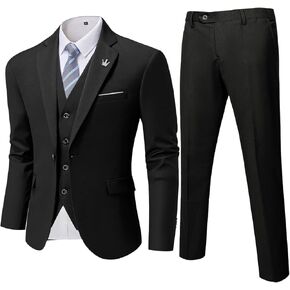 Hihawk Men's Slim Fit 3 Pieces Suit, One Button Blazer Set, Jacket Vest and Pants for Wedding Party Business Prom