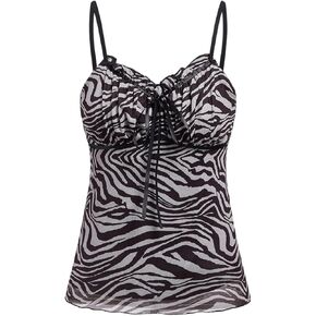 SHENHE Women's Y2K Leopard Print Tops Coquette Bow Sleeveless Mesh Cropped Camisole Cheetah Animal Tank Top